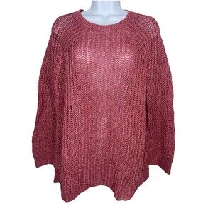 J Crew Linen Open Knit Relaxed Fit Beach Sweater Resort Boho Pink Women Large